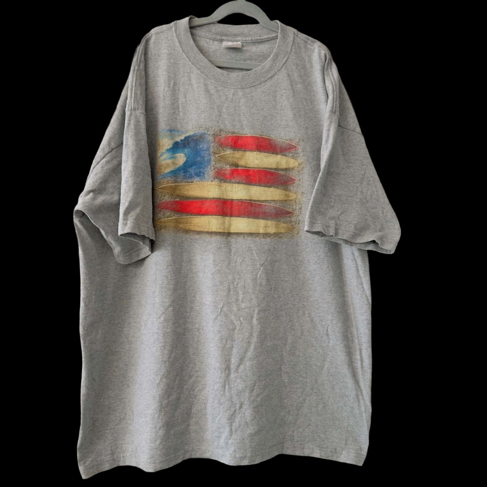 Vintage Anvil XL Surfboard American Flag Tee Y2K Surf Skater Americana Grunge